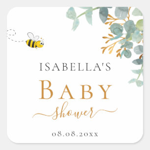 Baby Shower mum to bee eucaluptus script script Square Sticker