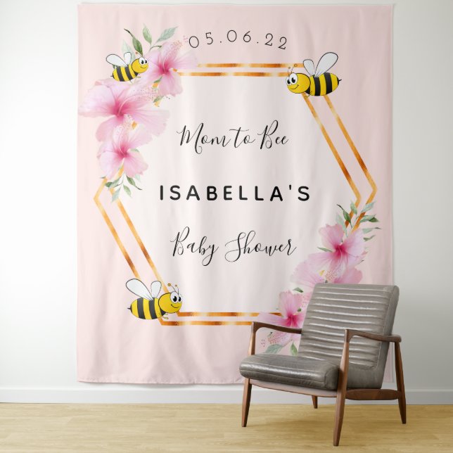 Baby Shower mum to bee pink florals girl Tapestry (In Situ)