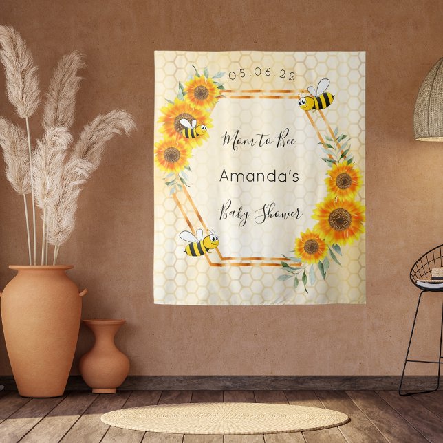 Baby Shower Mum to bee sunflowers bumble bees Tapestry (Creator Uploaded)