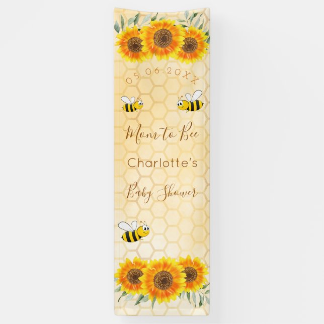 Baby Shower mum to bee sunflowers yellow honeycomb Banner (Vertical)