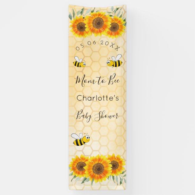Baby Shower mum to bee sunflowers yellow honeycomb Banner (Vertical)