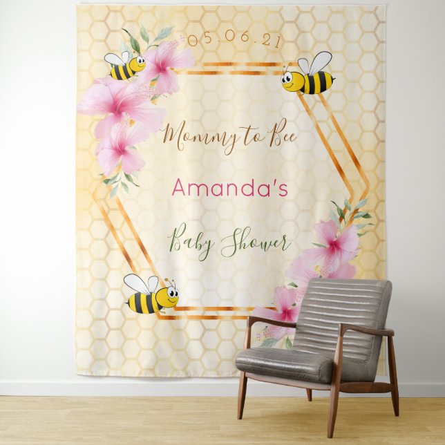 Baby Shower mummy to bee bumble bees honeycomb Tapestry (In Situ)