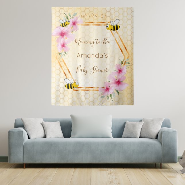 Baby Shower mummy to bee bumble bees honeycomb Tapestry (Creator Uploaded)