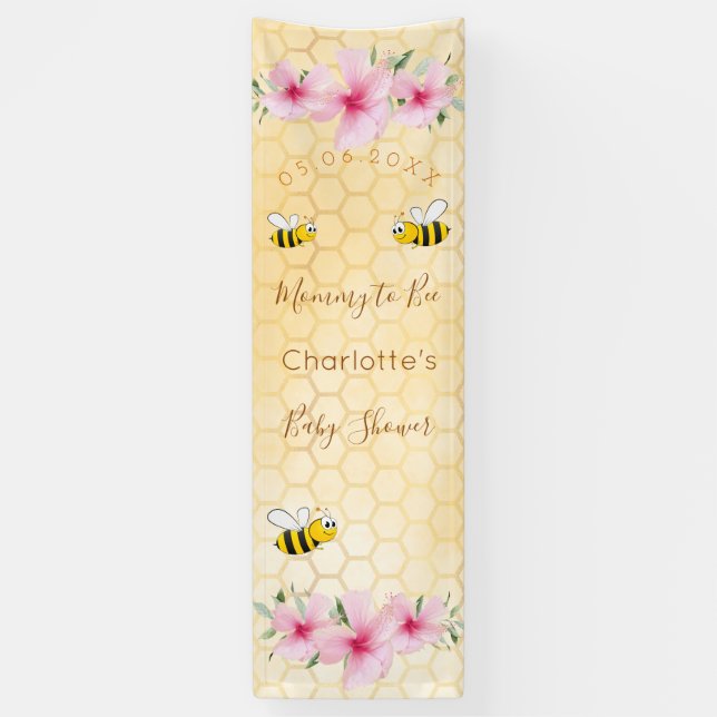 Baby Shower mummy to bee pink yellow honeycomb Banner (Vertical)