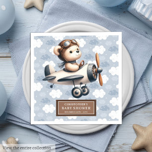 Baby Shower Napkins Blue Teddy Bear Pilot Theme