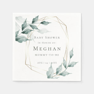 Baby Shower Napkins  Greyed Jade Green Botanical