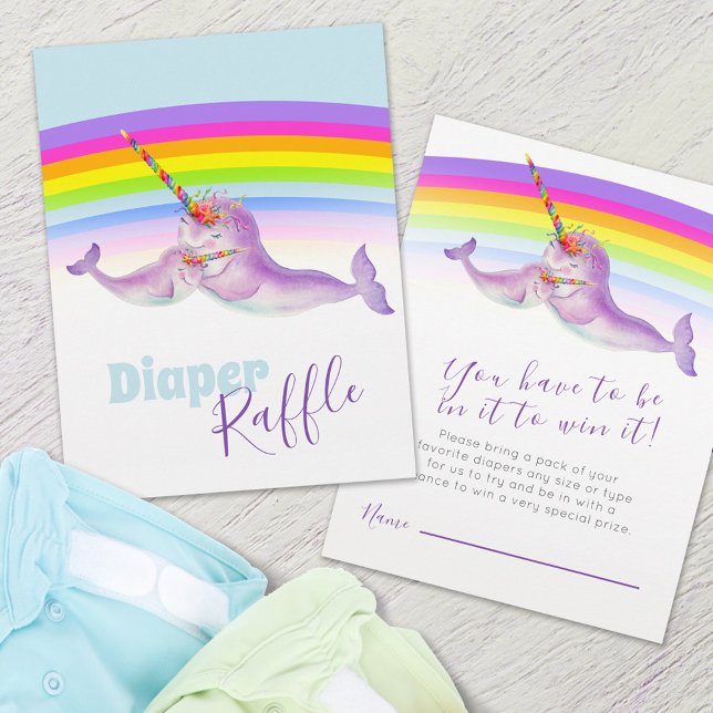 Baby shower narwhal diaper raffle enclosure card (Creator Uploaded)