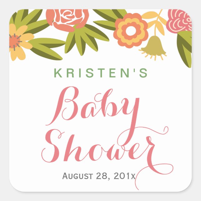 Baby Shower Nature Chic Garden Flowers Square Sticker (Front)