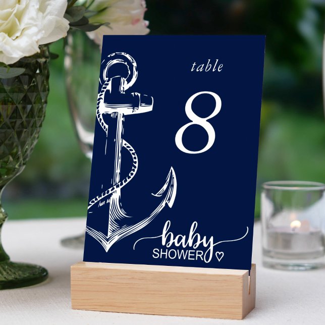 Baby Shower Nautical Anchor Navy Blue Table Number (Creator Uploaded)