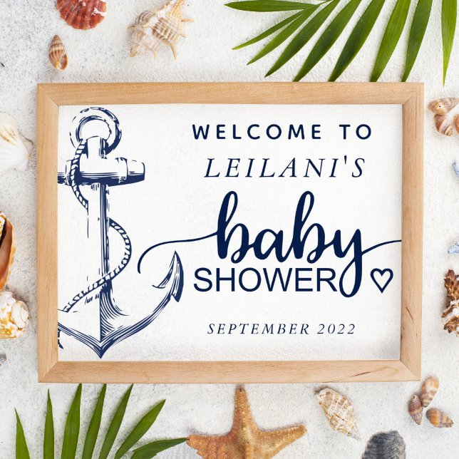 Baby Shower Nautical Anchor Welcome White Poster (Creator Uploaded)