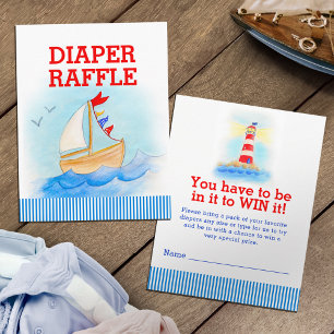 Baby shower nautical red blue diaper raffle enclosure card