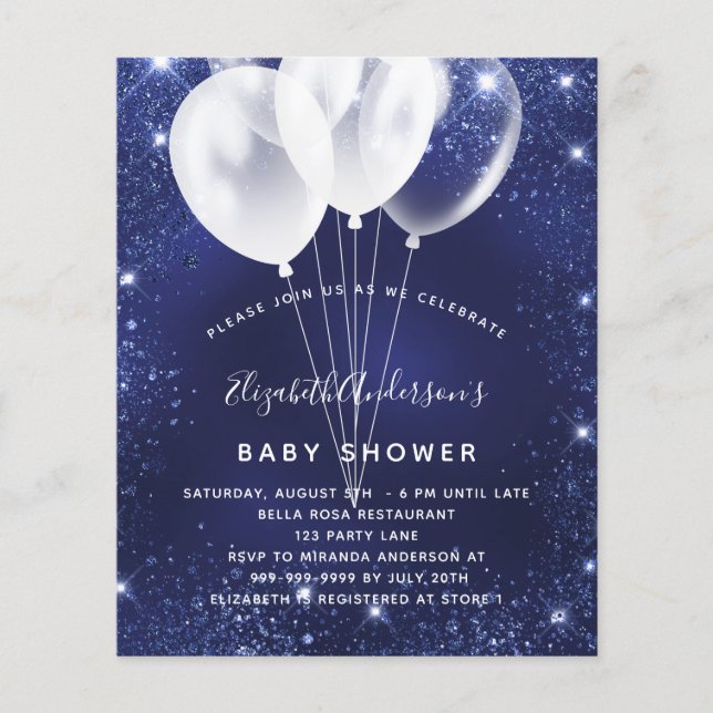 Baby Shower navy blue balloon budget invitation Flyer (Front)