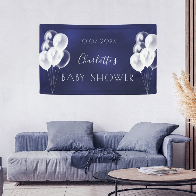Baby Shower navy blue boy white balloons Banner (Creator Uploaded)