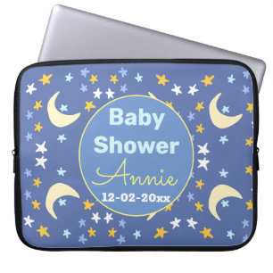 Baby shower navy blue star moon add name year date laptop sleeve