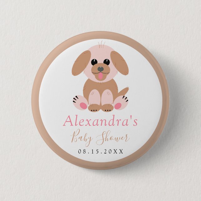 Baby Shower Neutral Personalised Puppy 6 Cm Round Badge (Front)