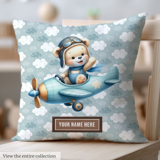 Baby Shower Nursery Decor Blue Teddy Bear Pillow (Baby Shower Nursery Decor Blue Teddy Bear Pillow)
