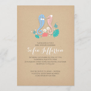 baby shower of twins boy and girl cute seahorses invitation