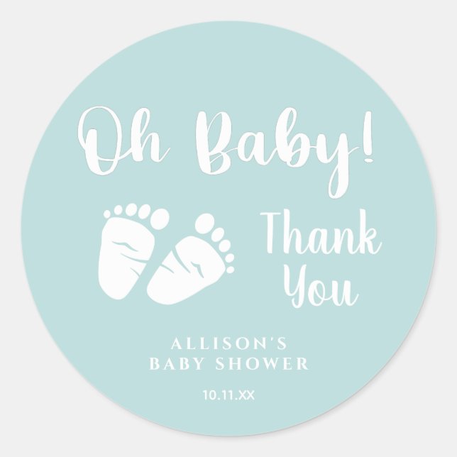 Baby Shower Oh Baby Baby Feet Mint Green Thank You Classic Round Sticker (Front)
