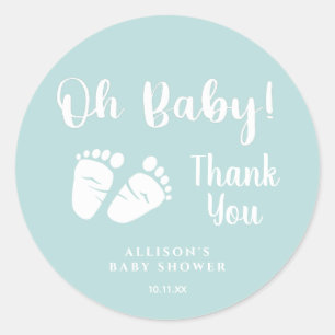 Baby Shower Oh Baby Baby Feet Mint Green Thank You Classic Round Sticker