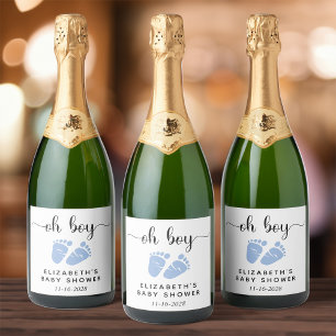 Baby Shower Oh Boy Blue Feet Sparkling Wine Label