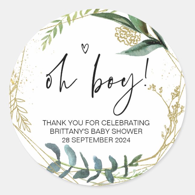 Baby Shower Oh Boy Mom To Be Party Favor Classic Round Sticker (Front)
