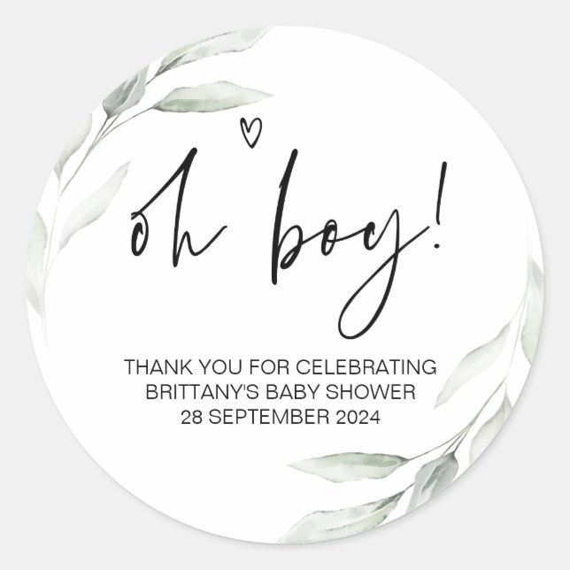 Baby Shower Oh Boy Mom To Be Party Favor Classic Round Sticker (Front)