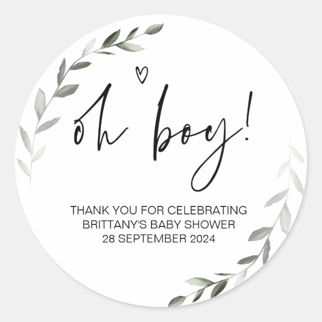 Baby Shower Oh Boy Mom To Be Party Favor Classic Round Sticker (Front)