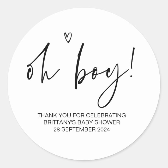 Baby Shower Oh Boy Mom To Be Party Favor Classic Round Sticker (Front)