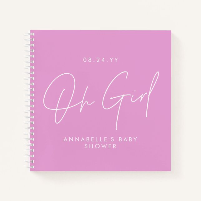 Baby shower oh girl script modern cerise pink notebook (Front)