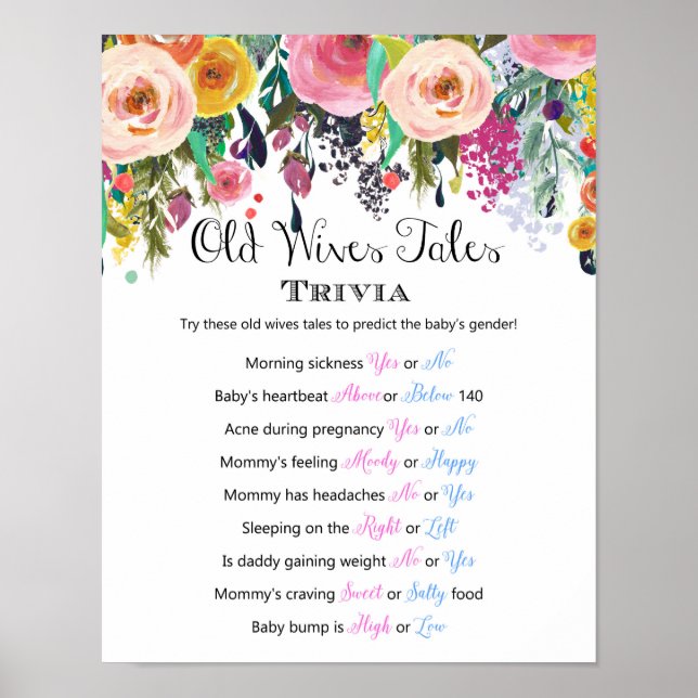 Baby Shower Old Wives Tale Gender Prediction Sign (Front)