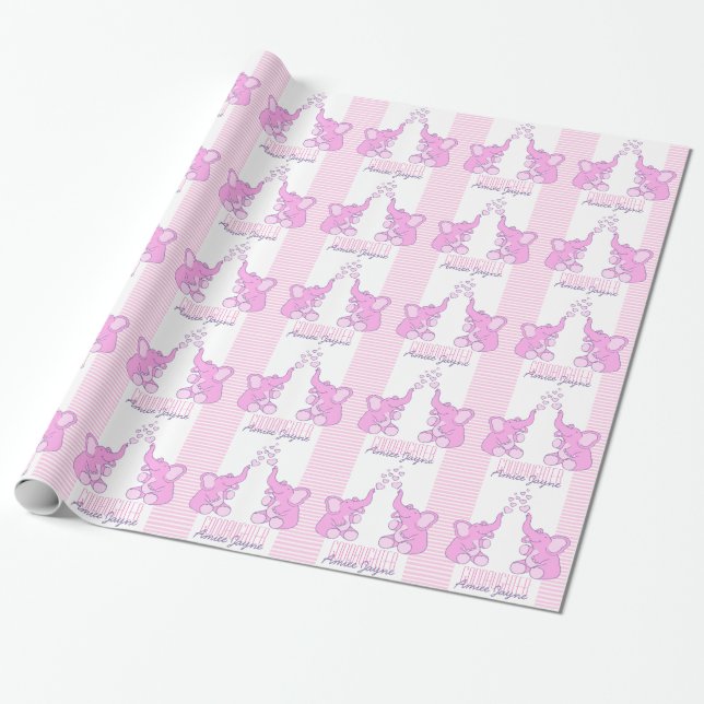 Baby Shower or birth goddaughter name pink wrap Wrapping Paper (Unrolled)
