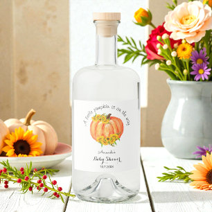 Baby Shower Orange Pumpkin Fall Liquor Bottle Label