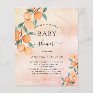 Baby shower oranges rose gold budget invitation flyer