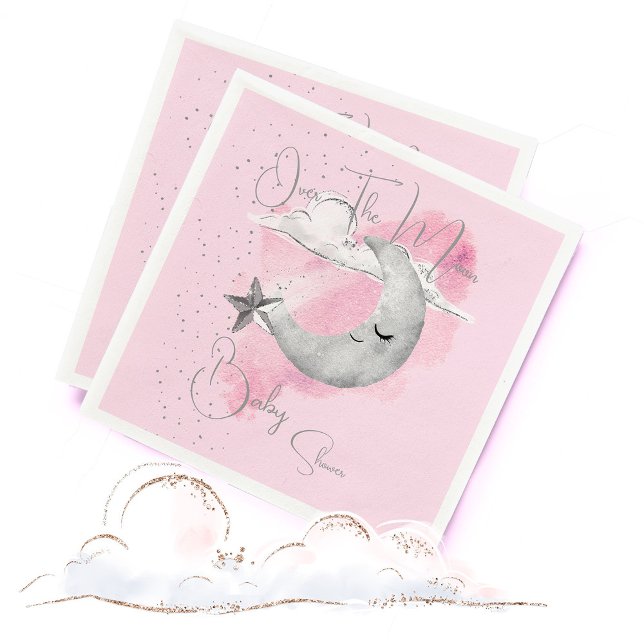 Baby Shower Over The Moon Pink Girl Napkin (Creator Uploaded)