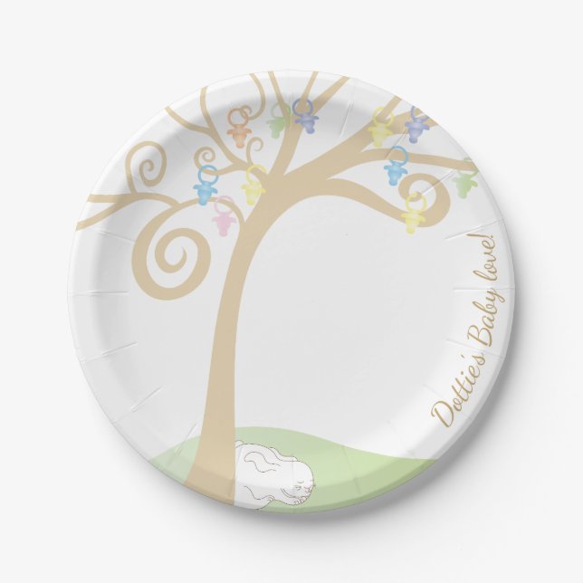Baby Shower Paci Bunny Paper Plate (Front)