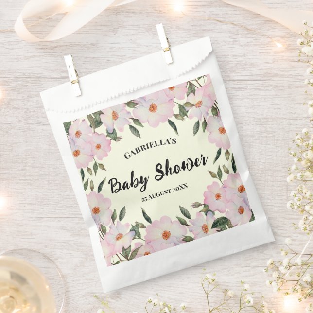 Baby Shower Pale Pink White Roses Wreath Design Favour Bag (Clipped)