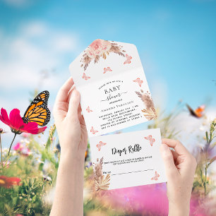 Baby Shower pampas butterfly floral diaper raffle All In One Invitation