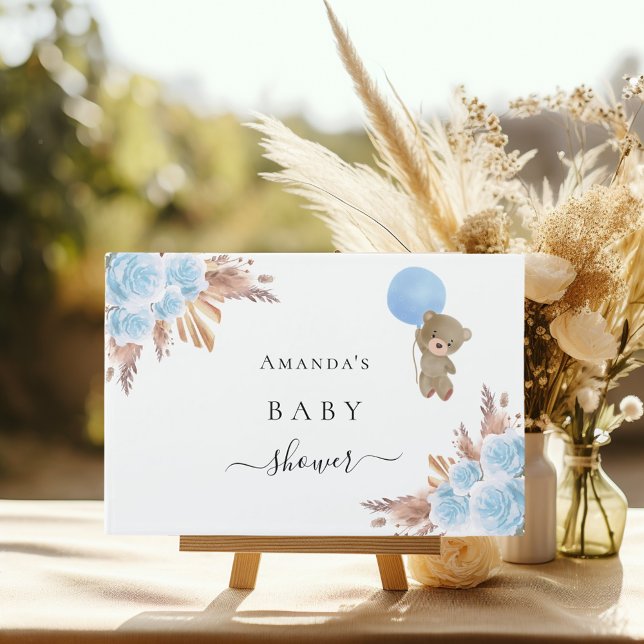 Baby Shower pampas grass blue teddy bear boy Guest Book (Creator Uploaded)