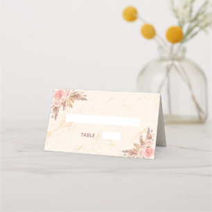 Baby shower pampas grass blush florals marble place card