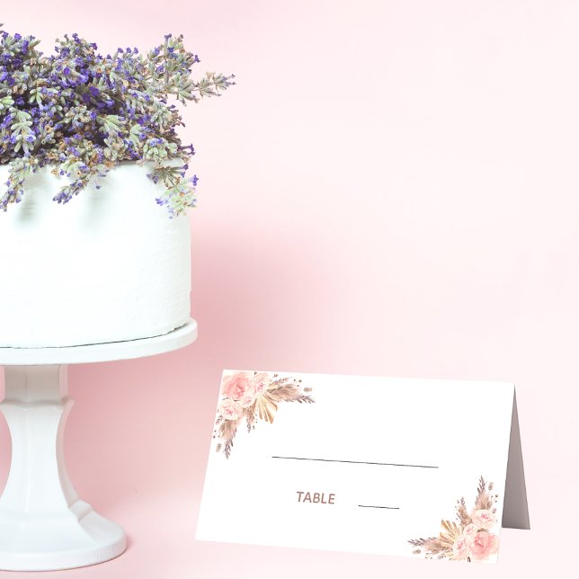 Baby shower pampas grass blush pink florals white place card (Creator Uploaded)