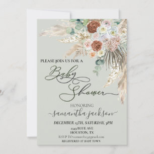 Baby Shower Pampas Grass Boho Watercolor   Invitation