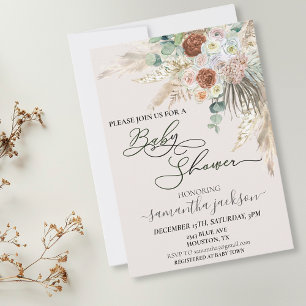 Baby Shower Pampas Grass Boho Watercolor  Invitation