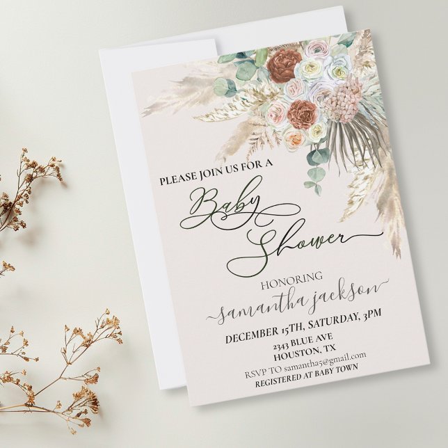 Baby Shower Pampas Grass Boho Watercolor  Invitation (Creator Uploaded)