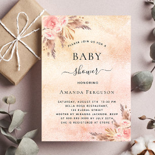 Baby shower pampas grass floral boho invitation