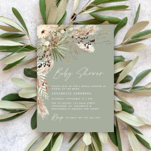 Baby shower pampas grass modern elegant sage green invitation