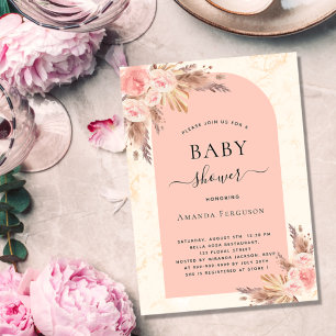 Baby shower pampas grass rose gold blush boho invitation