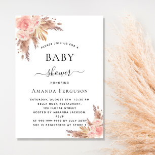 Baby shower pampas grass rose gold blush floral invitation