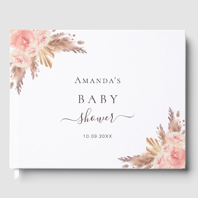 Baby Shower pampas grass rose gold blush pink Guest Book (Front)