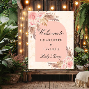 Baby shower pampas grass rose gold blush welcome poster