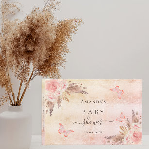 Baby Shower pampas grass rose gold butterlies Guest Book
